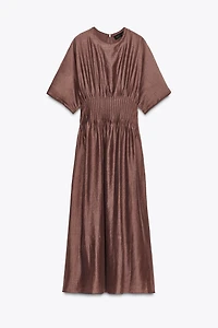 PLEATED WAIST MIXED KNIT DRESS