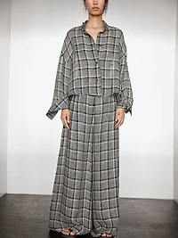 100% linen check palazzo trousers