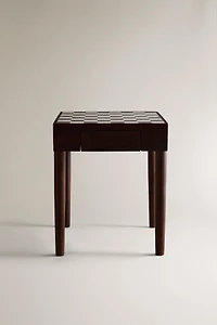 TEAK SIDE TABLE WITH MARBLE CHESS TOP