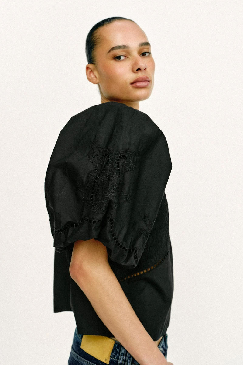 PUFF SLEEVE POPLIN TOP