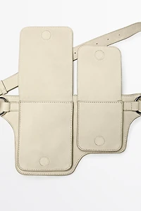 Split leather double compartment belt bag