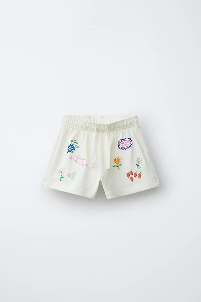 EMBROIDERED PLUSH SHORTS