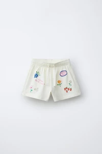 EMBROIDERED PLUSH SHORTS