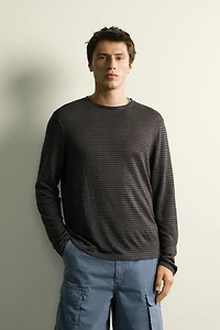 HEMP AND VISCOSE STRIPED JACQUARD T-SHIRT