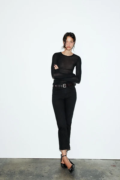 TRF HIGH-WAISTED CROPPED FLARE JEANS