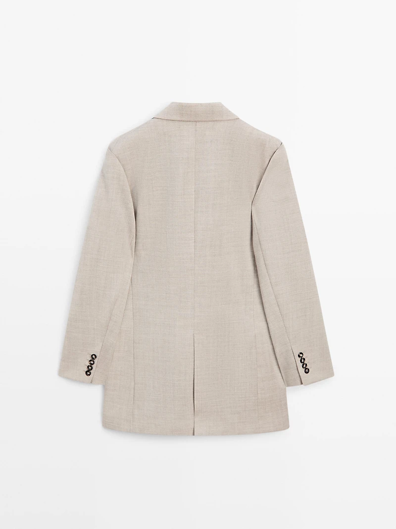 Long 100% wool double-breasted blazer