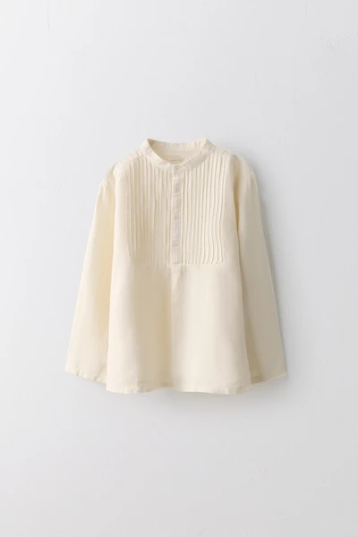 AGES 6-10 / LIMITED EDITION LINEN COTTON BLOUSE WITH PLEATS