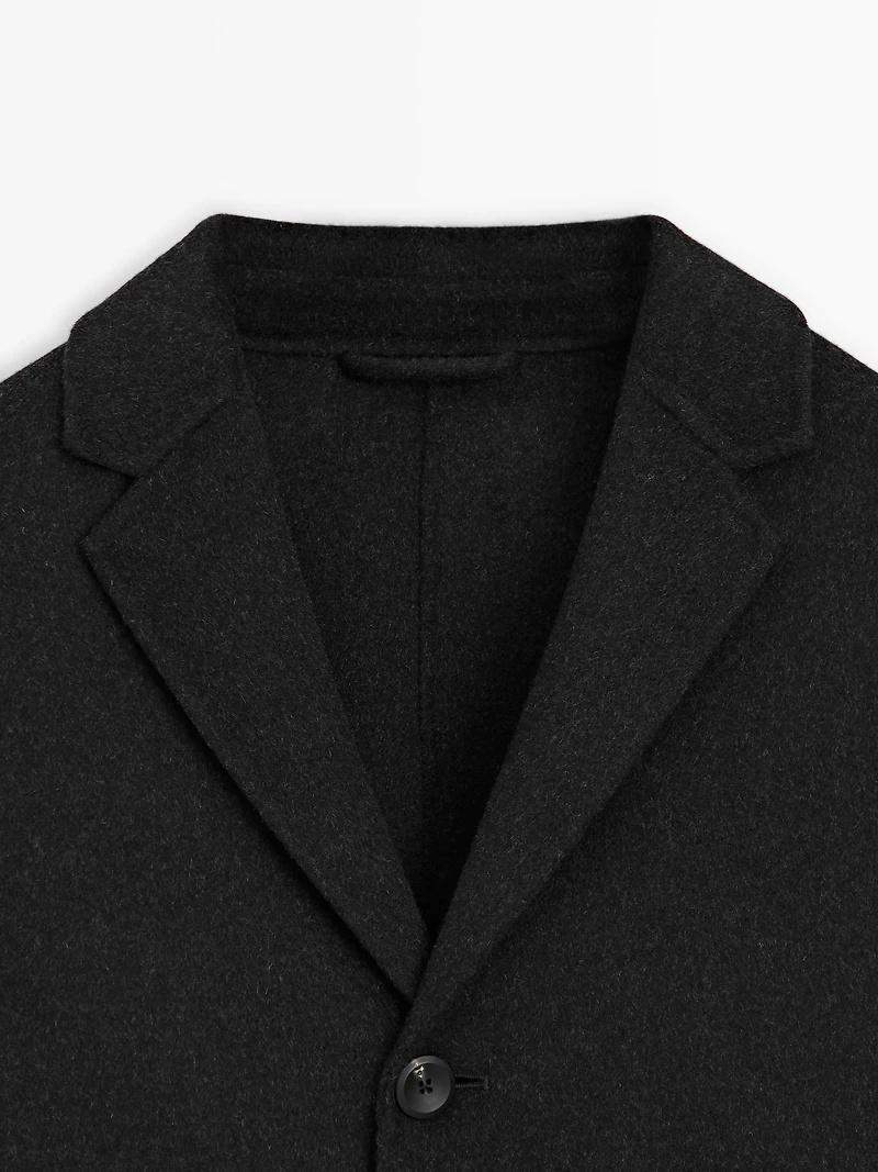 Manteau long à revers en laine mélangée