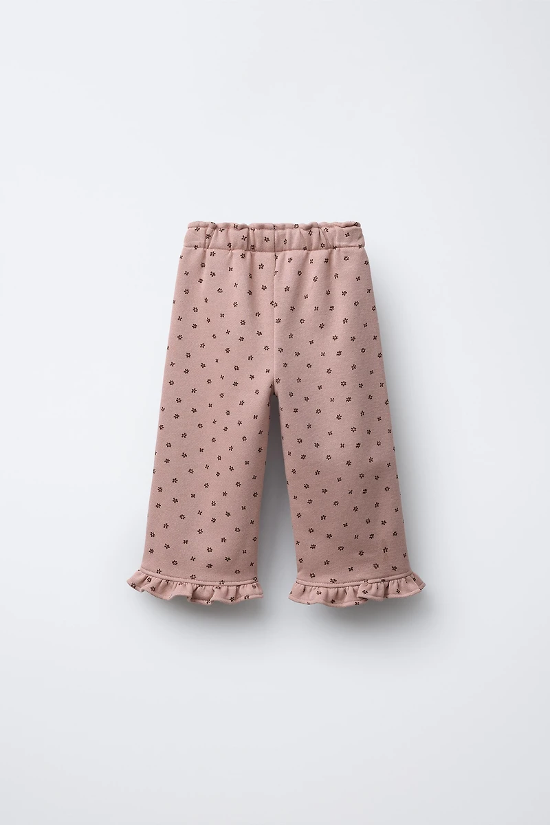 PRINTED PLUSH RUFFLE PANTS