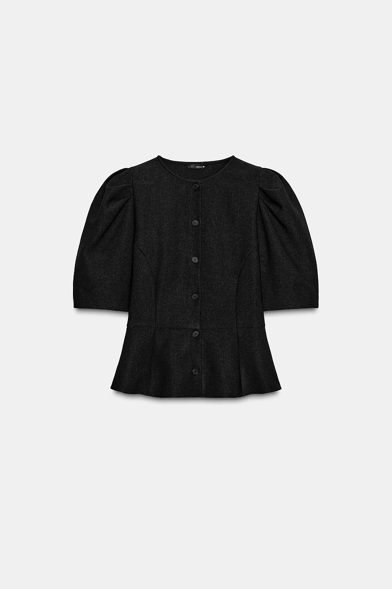 PUFF SLEEVE PEPLUM TOP