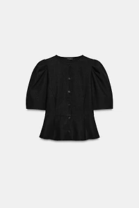 PUFF SLEEVE PEPLUM TOP