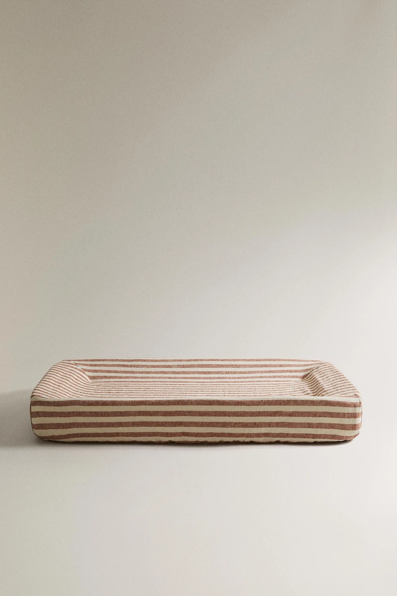 STRIPED LINEN AND COTTON BABY CHANGING MAT COVER