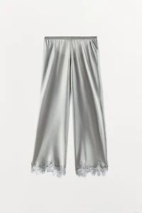 SATIN PANTS WITH LACE HEM