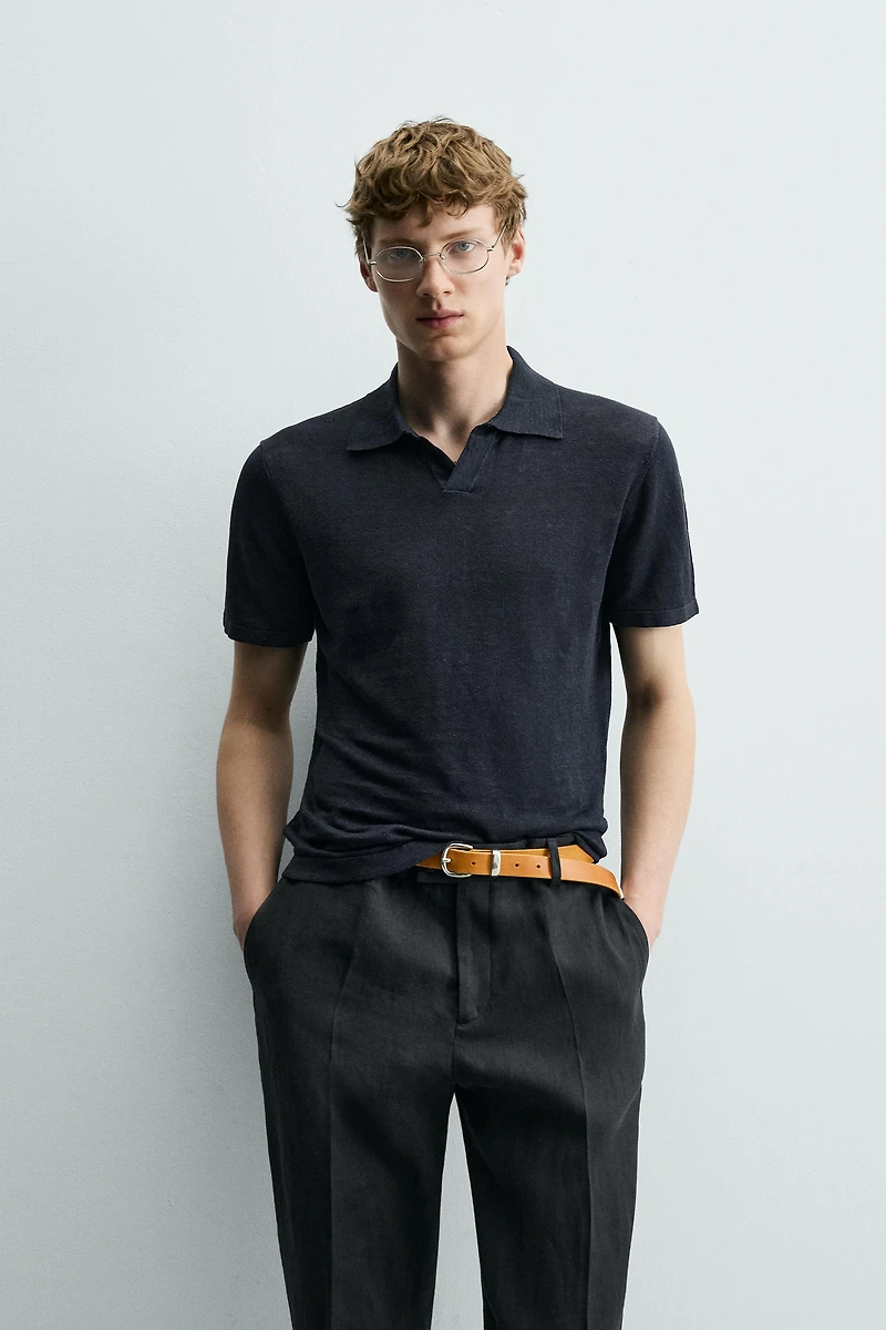REGULAR FIT 100% LINEN KNIT POLO SHIRT