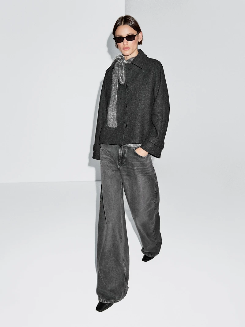 Short wool blend raglan sleeve coat