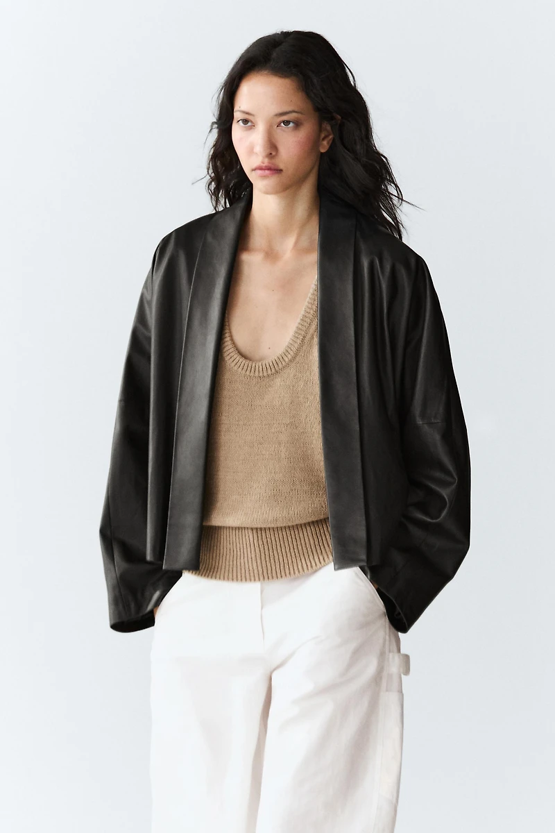 Nappa leather lapel kimono