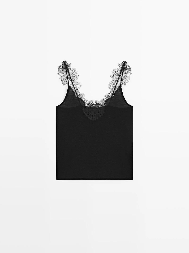 Strappy knit top with lace trim detail