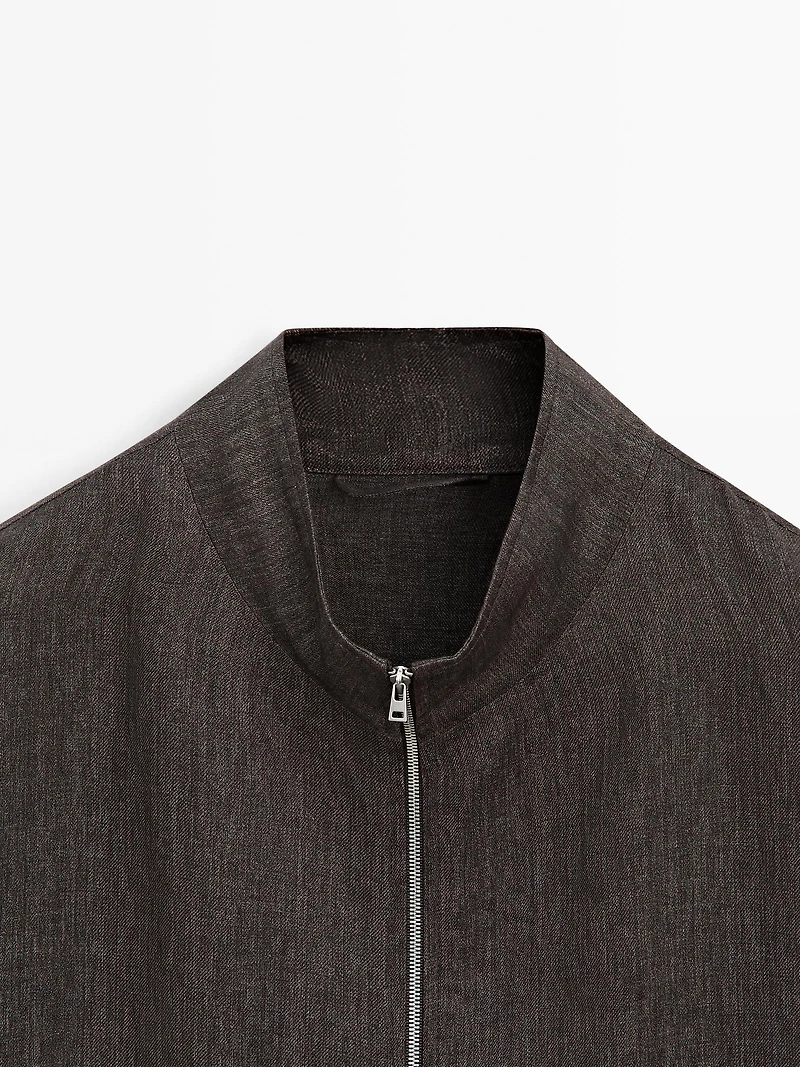 Veste bomber total look lin délavé