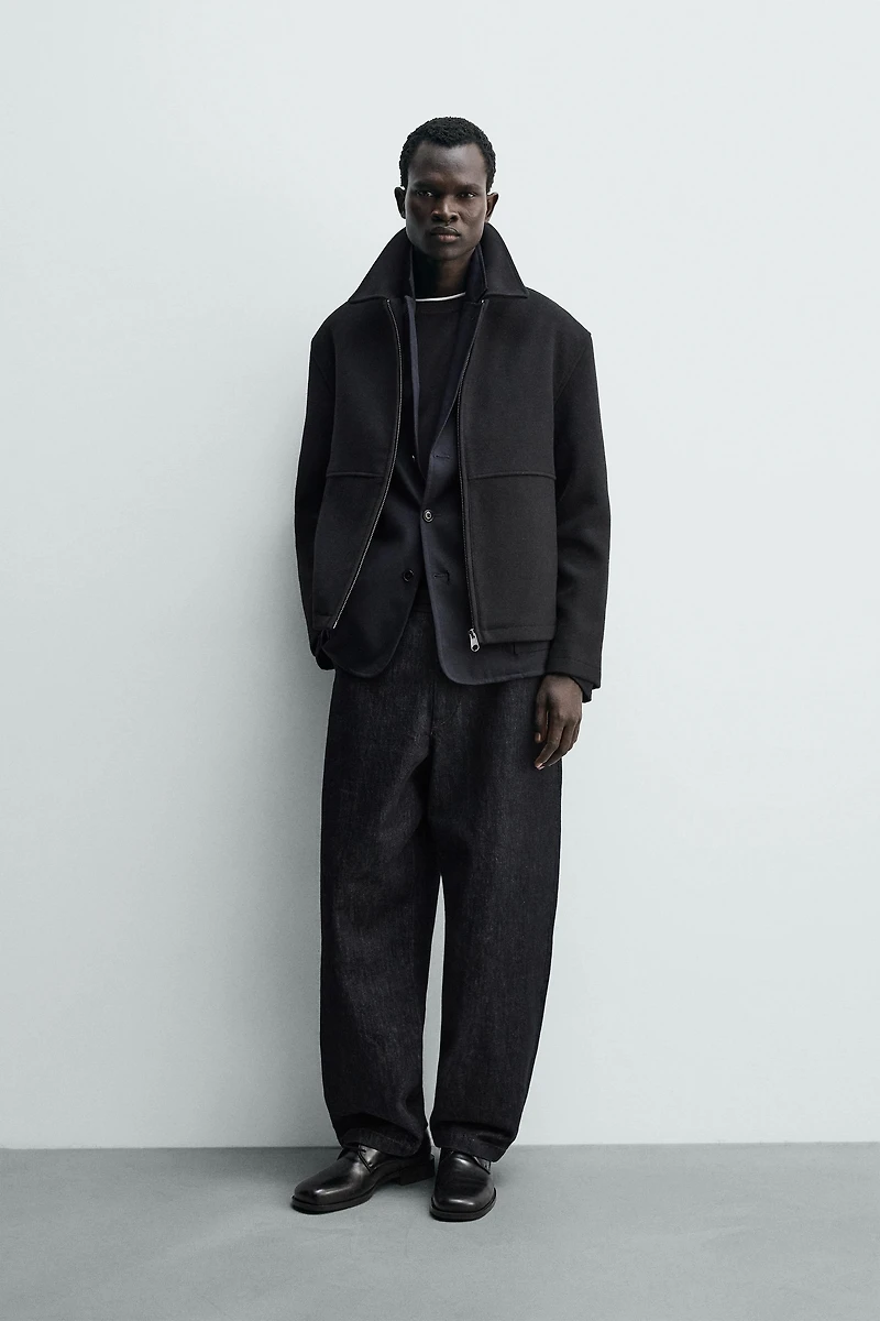 HERRINGBONE TEXTURED ZIP JACKET