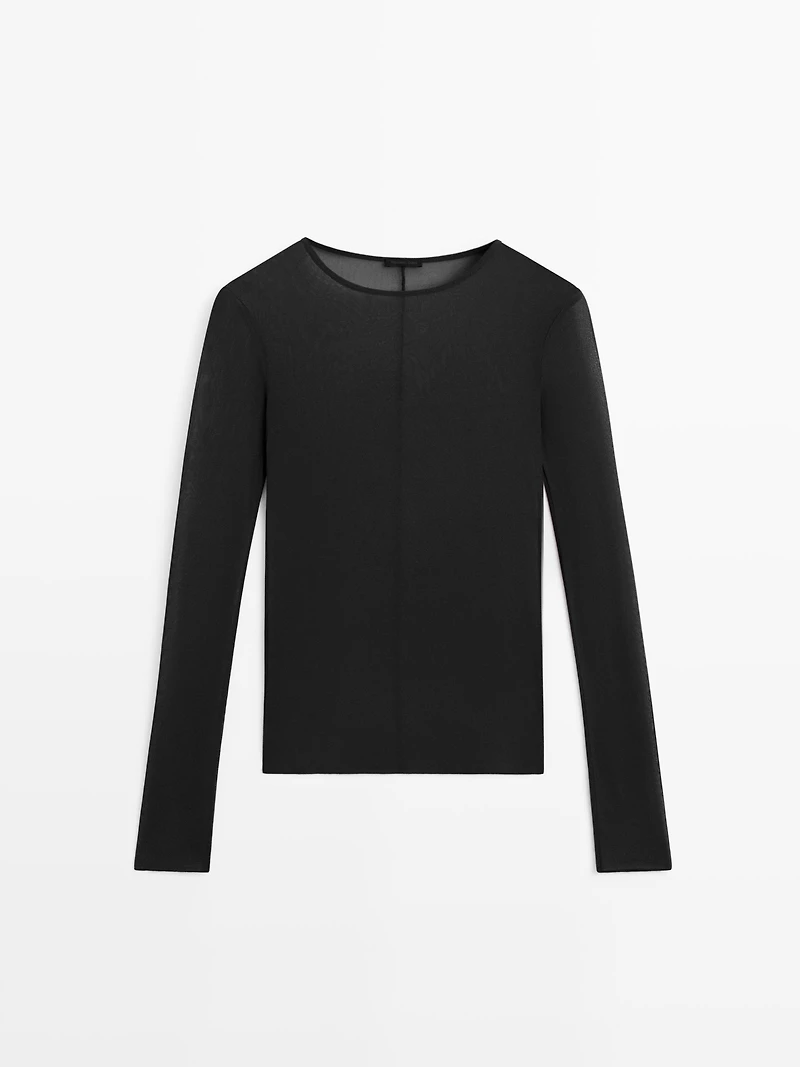 Long sleeve silk T-shirt