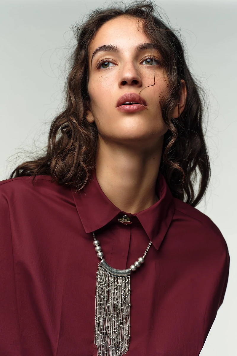 PLEATED POPLIN SHIRT