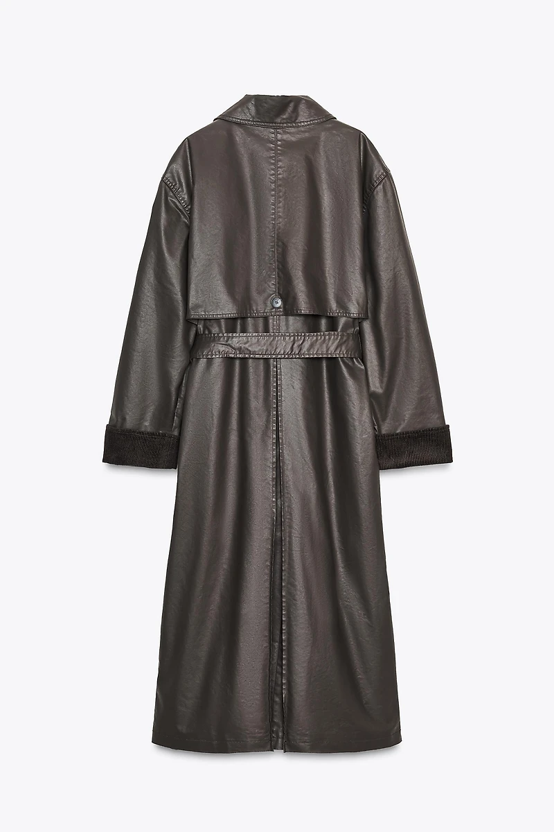 LONG WAXED TRENCH COAT WITH CORDUROY CUFFS