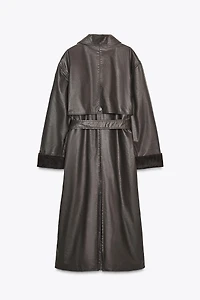 LONG WAXED TRENCH COAT WITH CORDUROY CUFFS