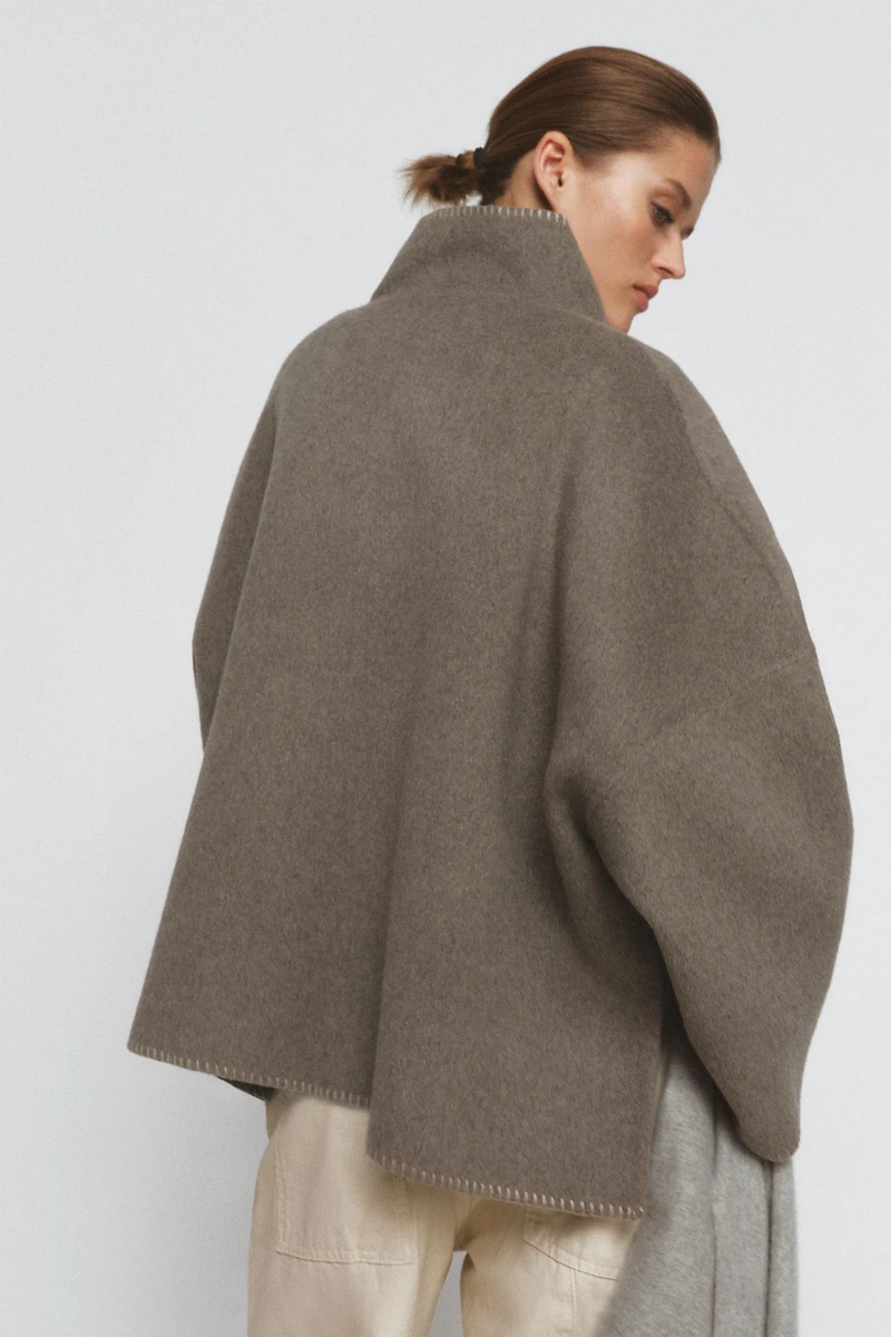 WOOL BLEND TOPSTITCHED JACKET ZW COLLECTION