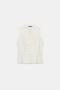 EMBROIDERED EYELET TOP WITH FROG FASTENING
