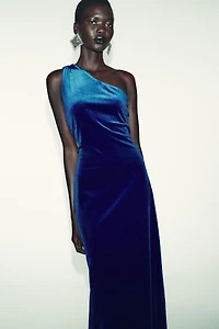 ROBE MI-LONGUE ASYMÉTRIQUE EN VELOURS