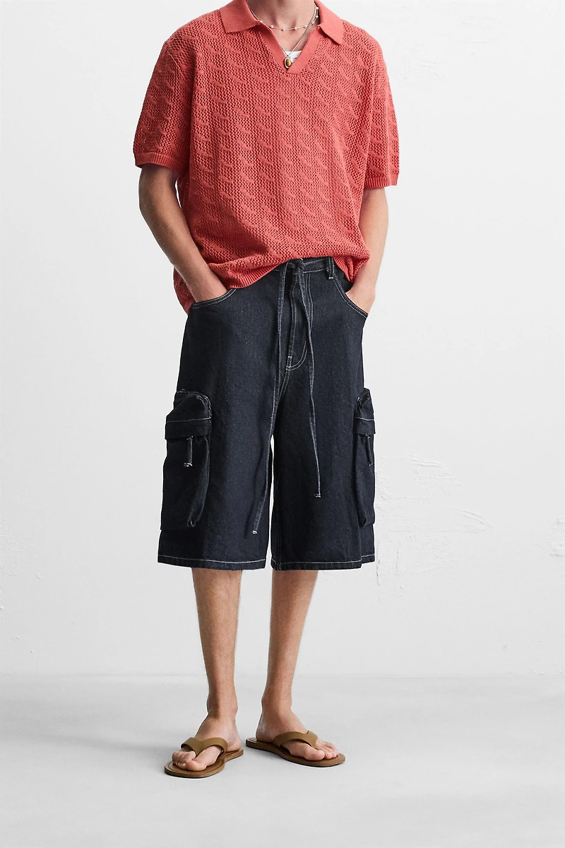 WIDE FIT DENIM CARGO SHORTS
