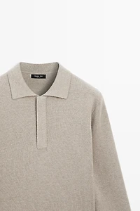 Cotton blend knit zip polo sweater
