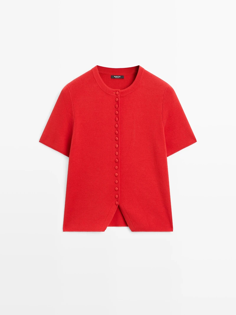 Short sleeve knit cardigan with button details