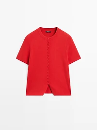 Short sleeve knit cardigan with button details