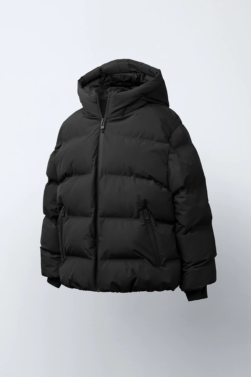 WATER REPELLENT PUFFER COAT WITH LABEL