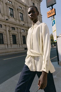 SATIN EFFECT WRAP SHIRT