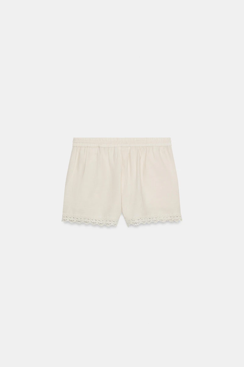 EMBROIDERED LINEN BLEND SHORTS ZW COLLECTION