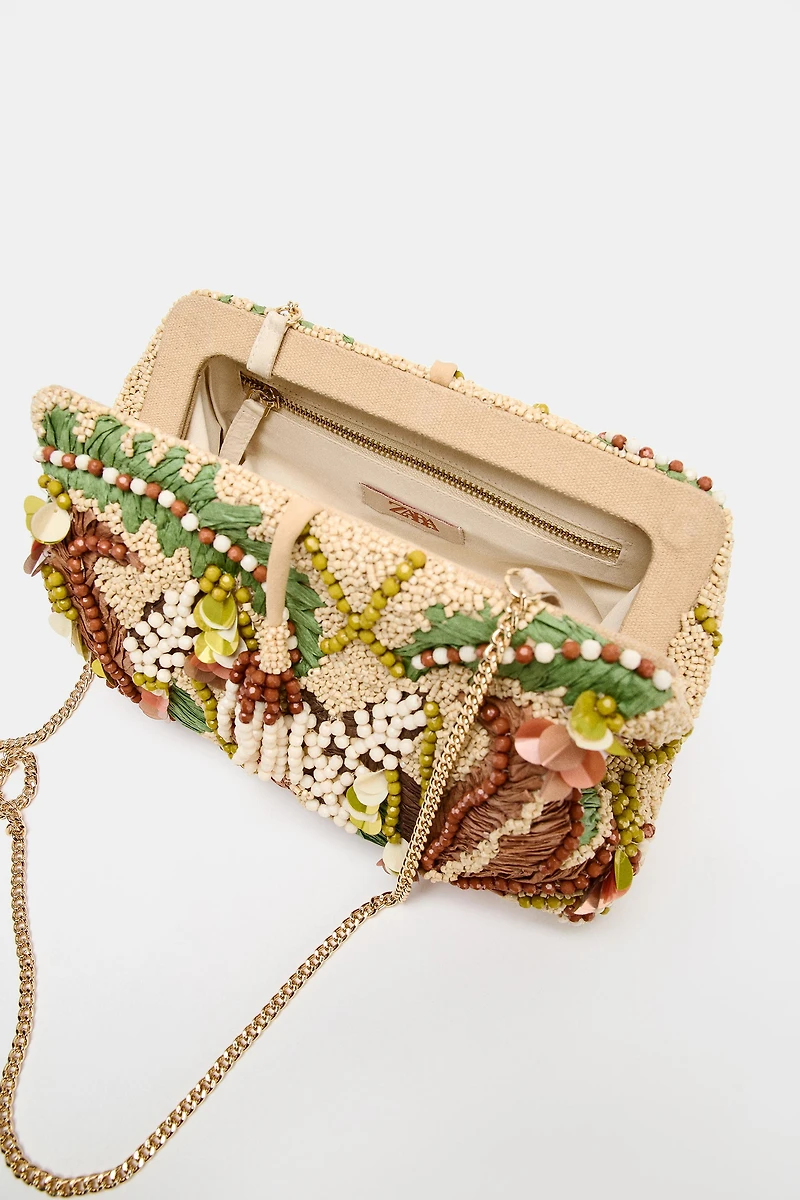 EMBROIDERED BEADED POUCH BAG