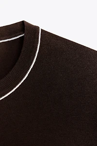 TRIMMED SHORT SLEEVE KNIT TOP
