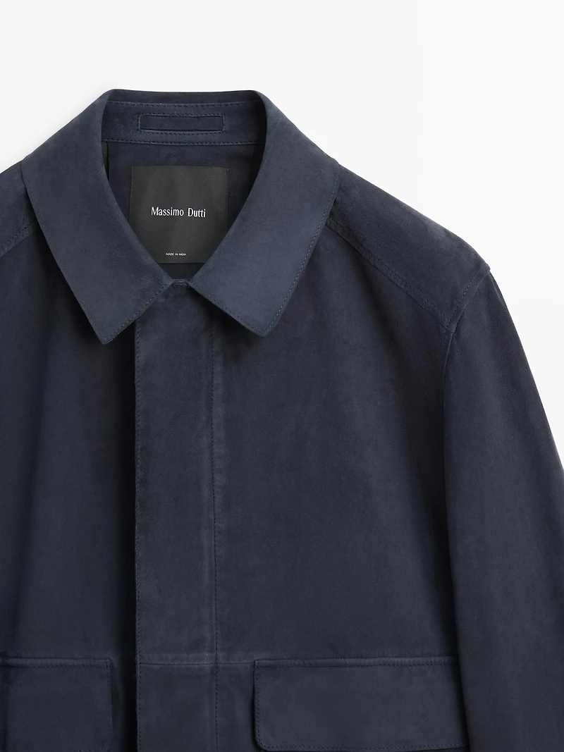 Blouson poches cuir daim