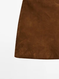 Suede nappa leather mini skirt with topstitching
