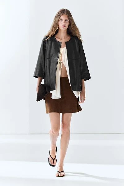 Suede leather mini skirt