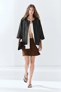 Suede leather mini skirt