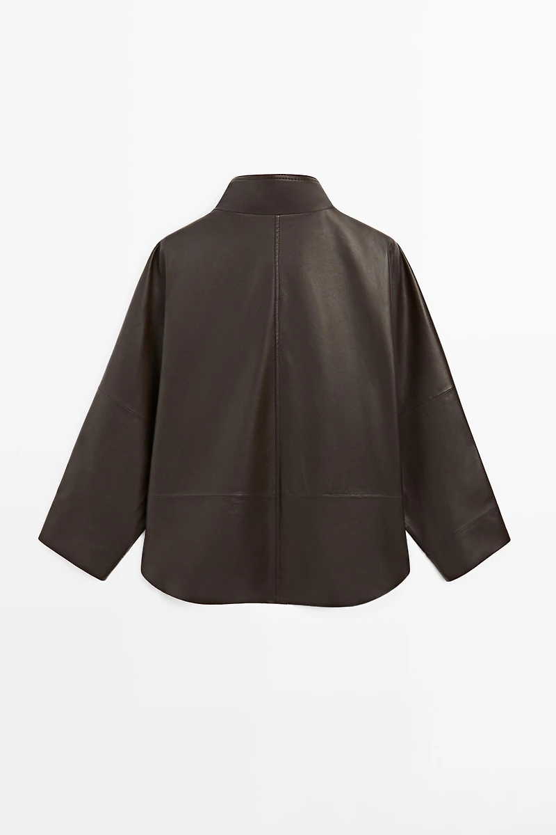 Nappa leather cape parka with pockets