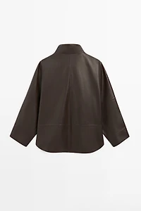 Nappa leather cape parka with pockets