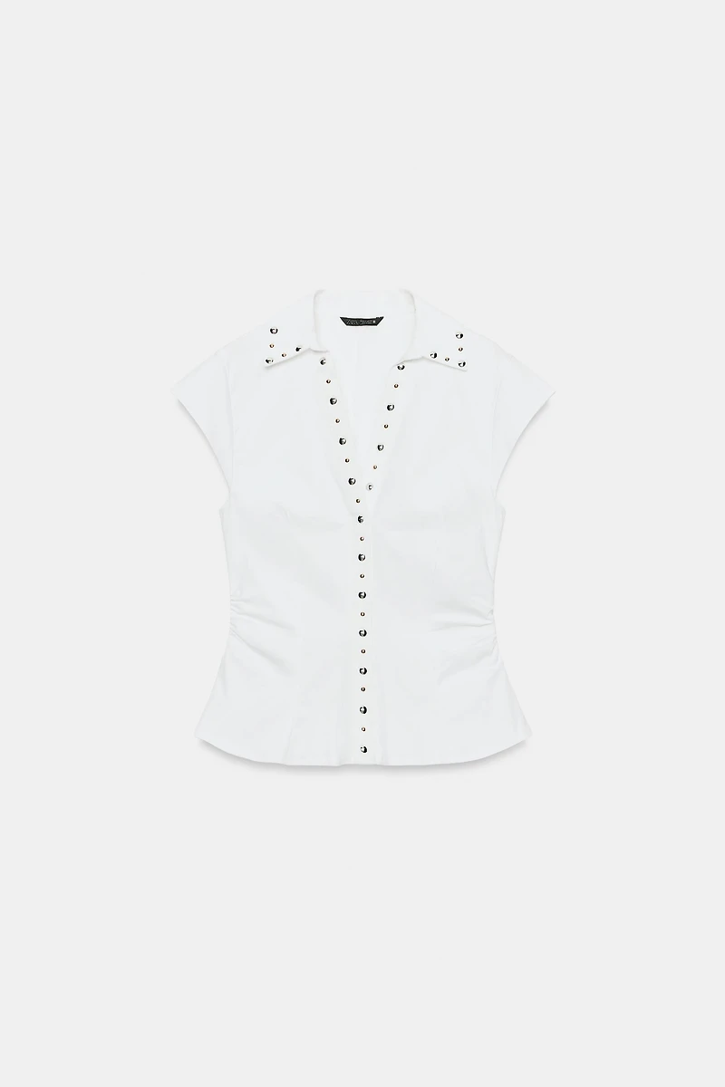 STUDDED POPLIN TOP