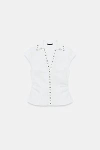 STUDDED POPLIN TOP