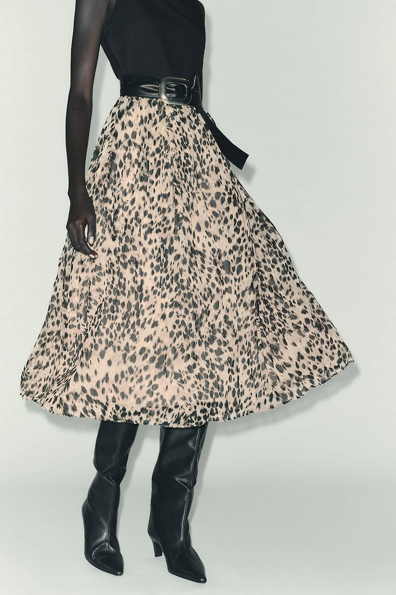 ANIMAL PRINT COMBINATION MIDI DRESS WITH BELT