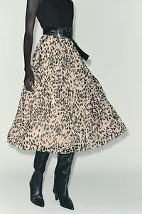 ANIMAL PRINT COMBINATION MIDI DRESS WITH BELT