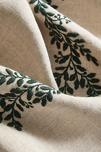 LINEN TABLECLOTH WITH GREEN LEAVES CHRISTMAS